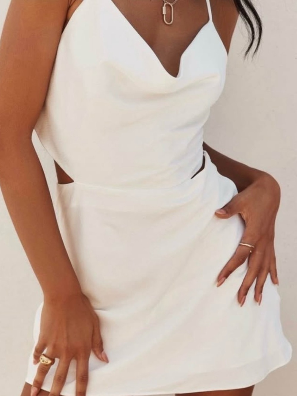 12th Tribe White Cowl Neck Cutout Mini Dress